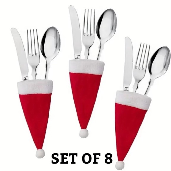 Santa Hat Silverware Cutlery Utensil Holders - Picture 1 of 4